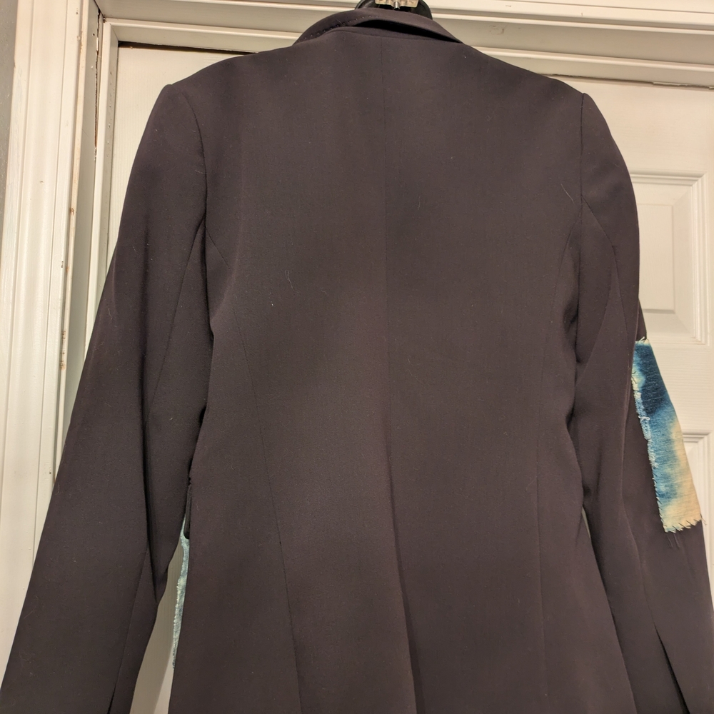 Custom Blazer - Black Blazer Blue Bleached Denim Distressed Blazer - Picture 5 of 6